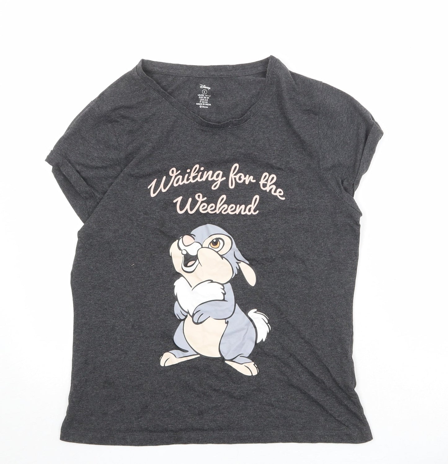 Disney Womens Green Cotton Basic T-Shirt Size S Round Neck - Waiting for the Weekend