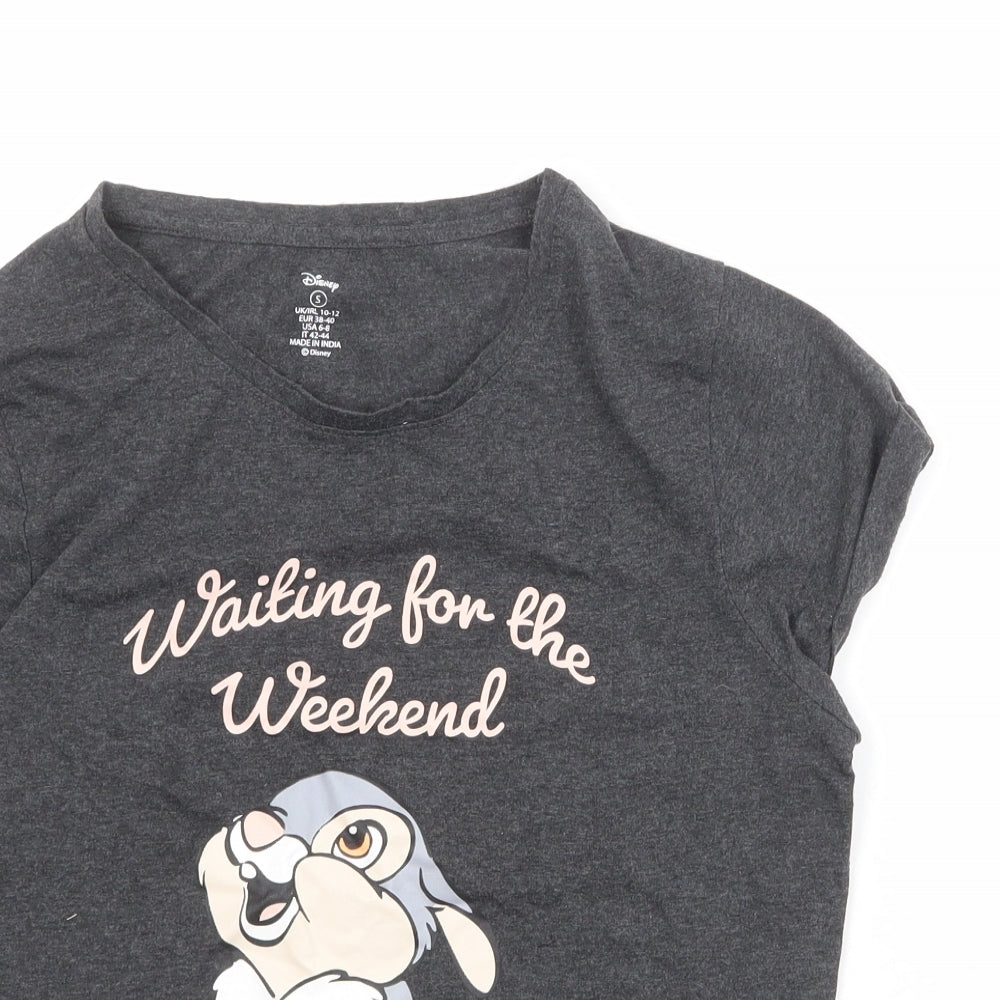 Disney Womens Green Cotton Basic T-Shirt Size S Round Neck - Waiting for the Weekend