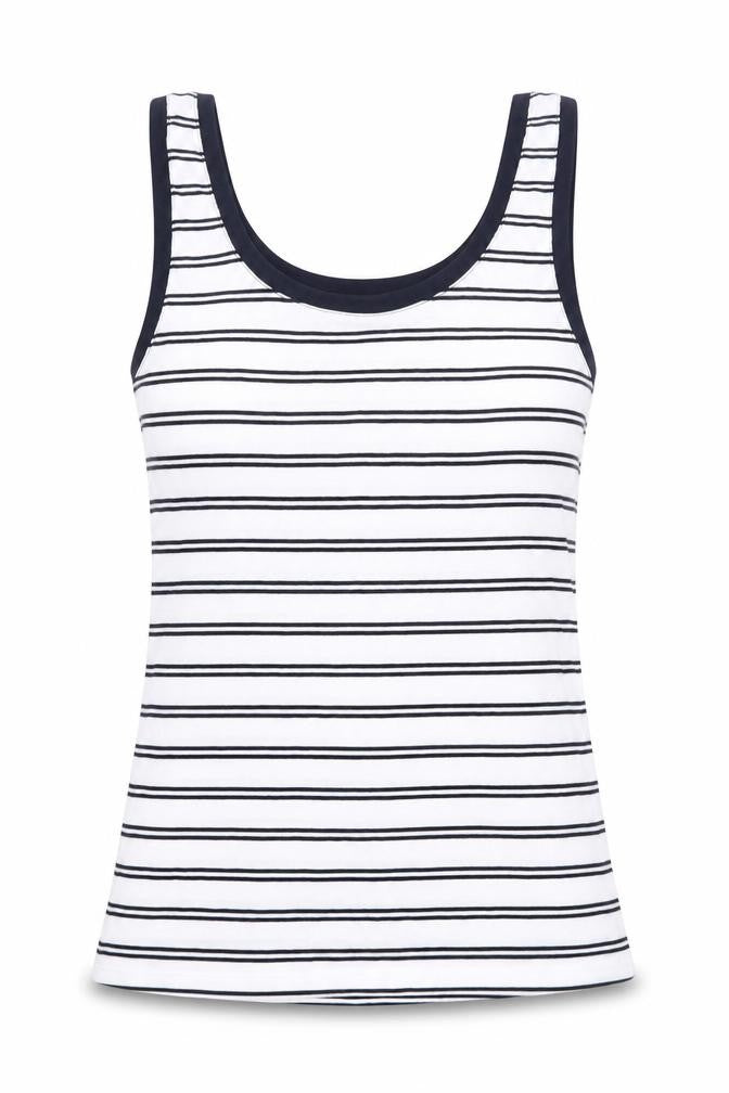 Marks and Spencer Womens White Striped Polyester Basic Tank Size 8 Round Neck