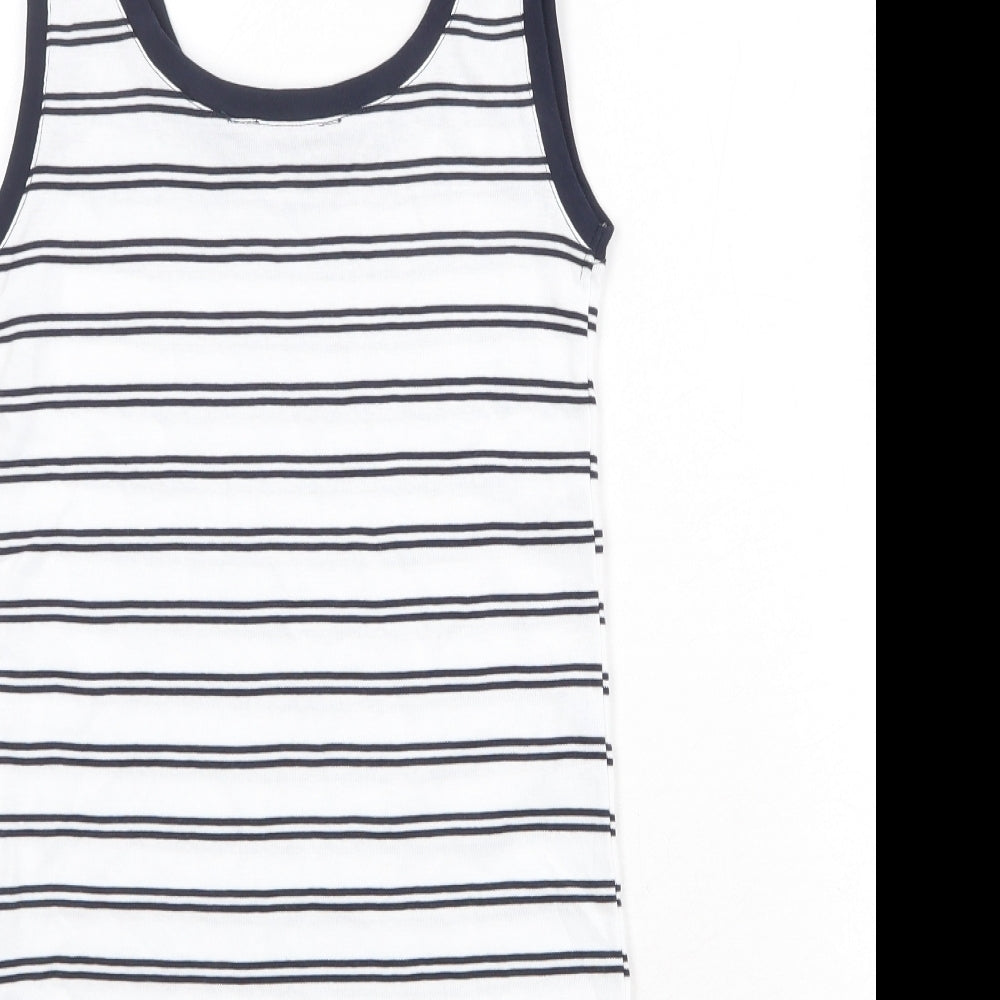 Marks and Spencer Womens White Striped Polyester Basic Tank Size 8 Round Neck