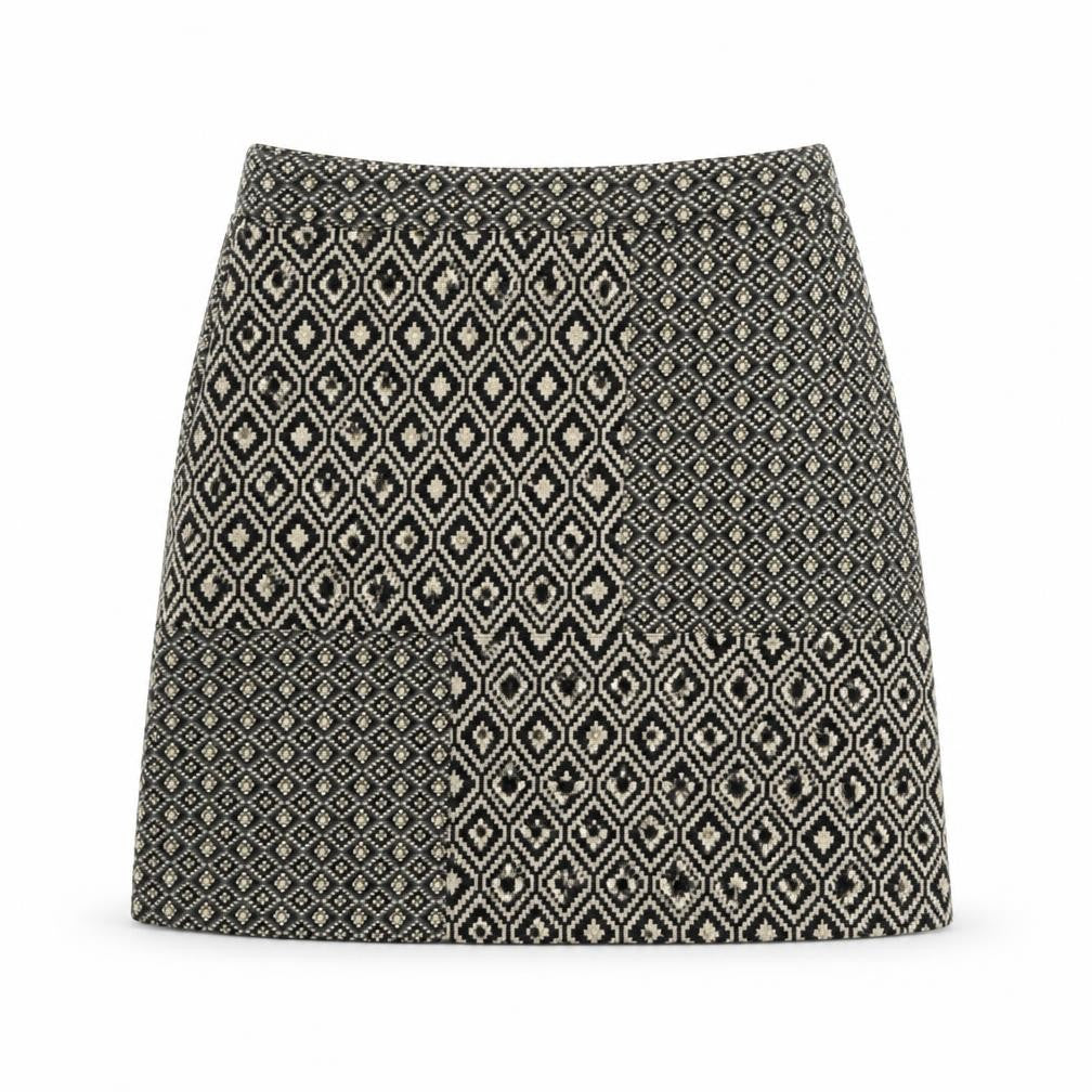 NEXT Womens Beige Geometric Polyester A-Line Skirt Size 10 Zip