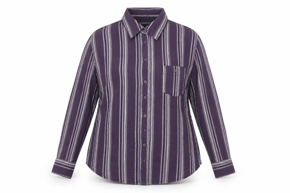 Marks and Spencer Womens Purple Striped Cotton Basic Button-Up Size 18 Collared