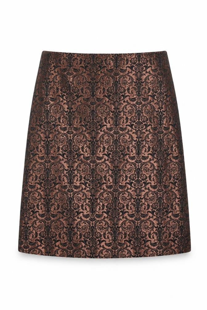 Marks and Spencer Womens Brown Geometric Polyester A-Line Skirt Size 10 Zip