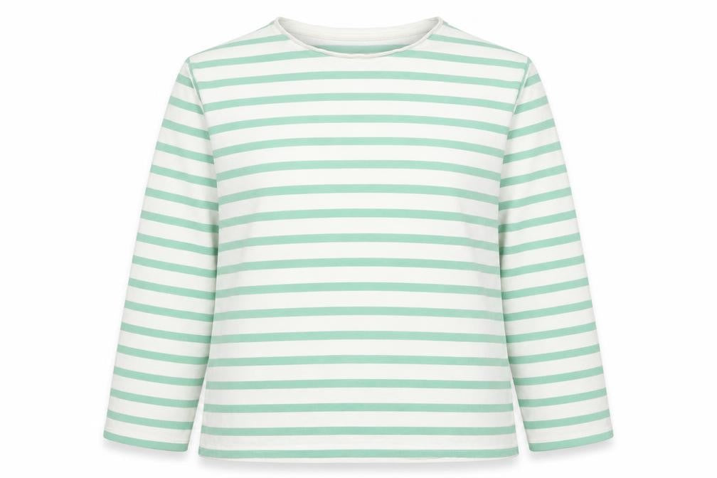 Front view of ASOS women’s white striped cotton pullover sweatshirt, size UK 10, pullover