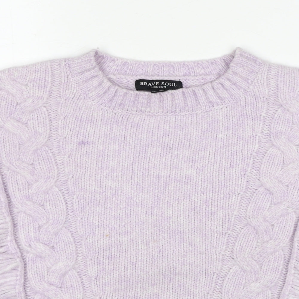 Brave Soul Womens Purple Round Neck Polyester Pullover Jumper Size S