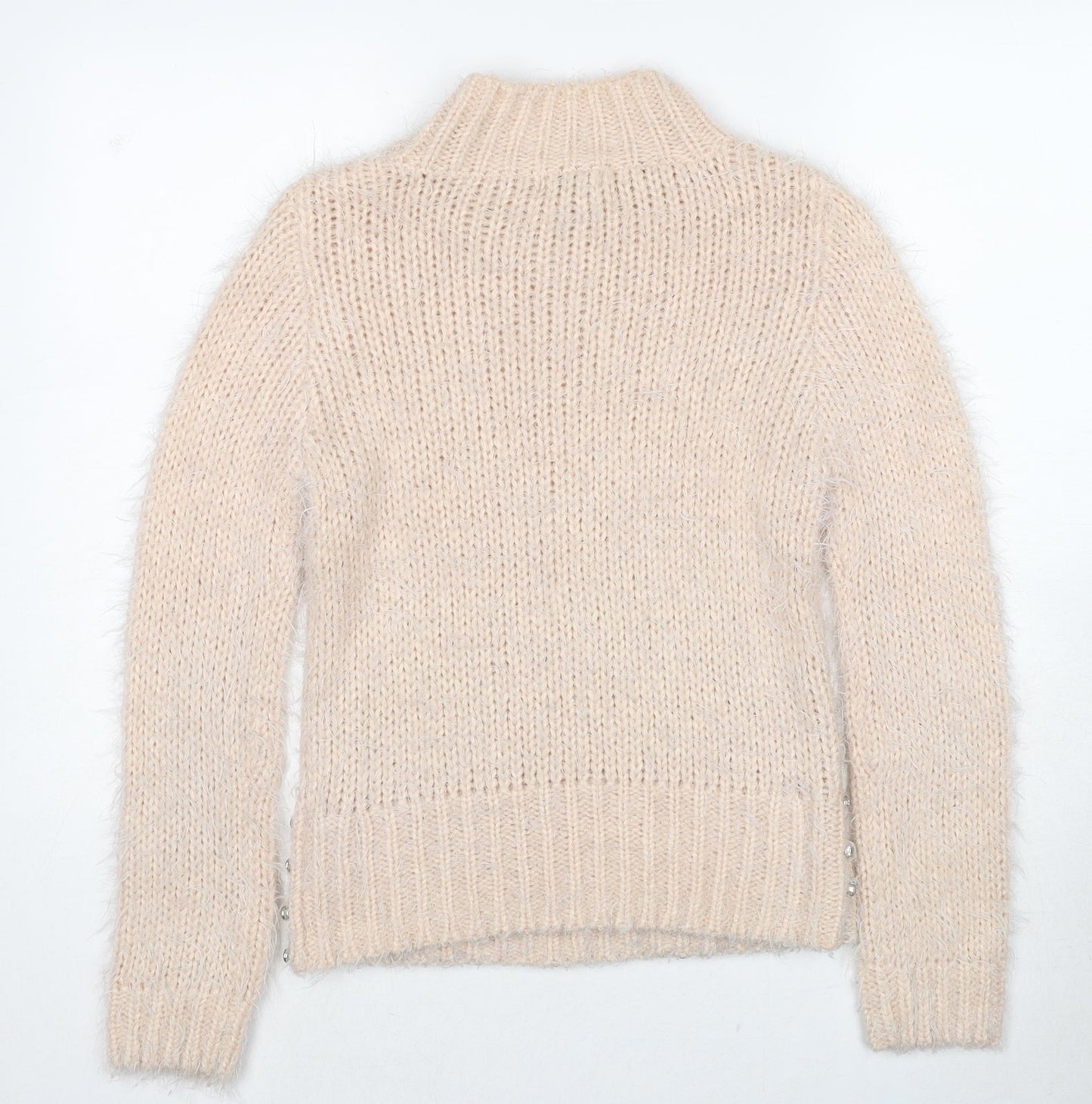 Miss Selfridge Womens Beige Round Neck Acrylic Pullover Jumper Size 6