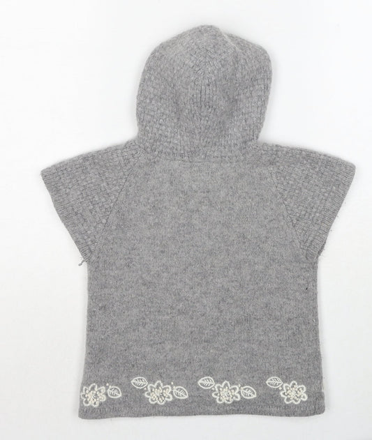 Monsoon Girls Grey Round Neck Wool Pullover Jumper Size L Pullover - Floral Detail
