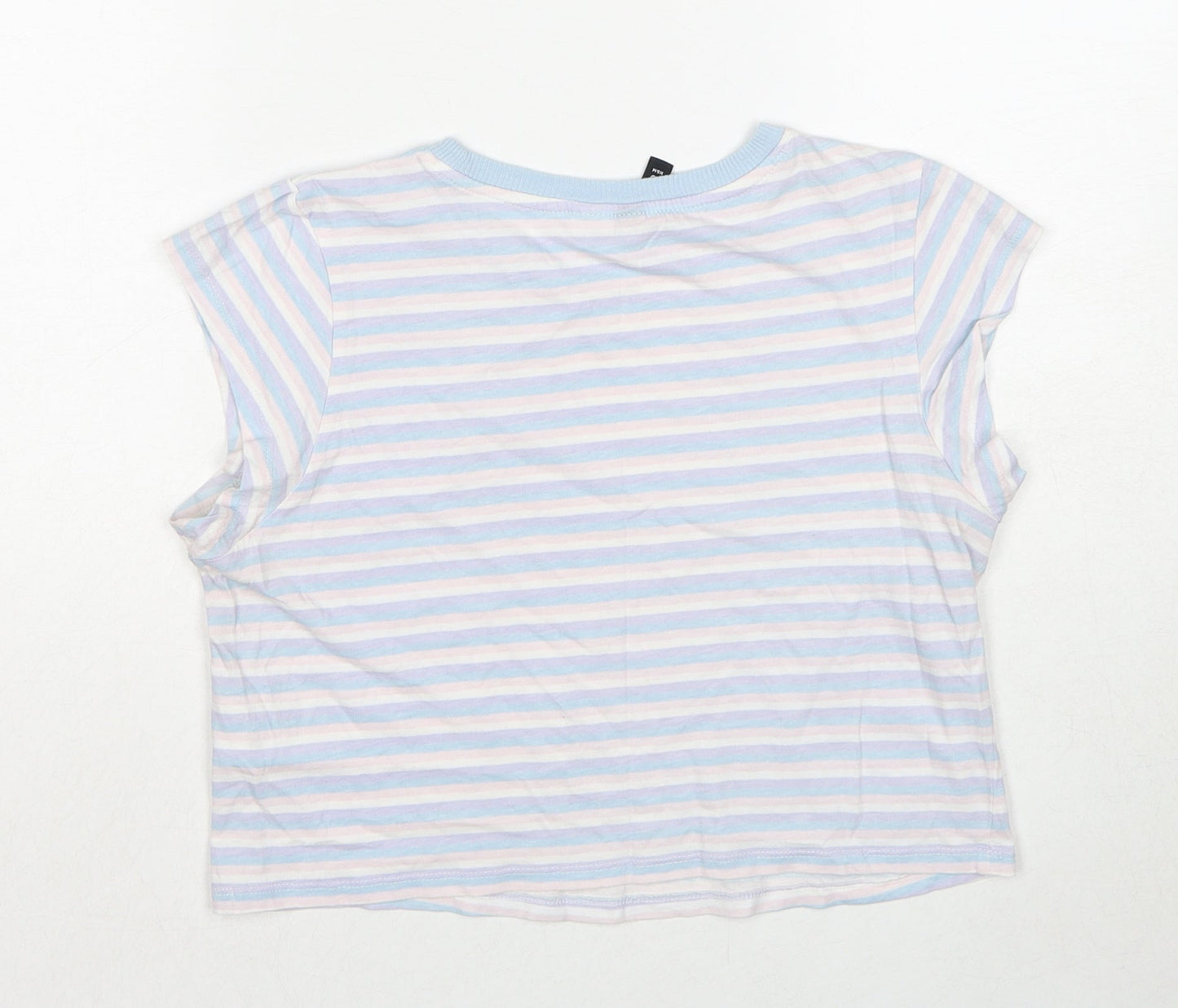 Divided by H&M Womens Multicoloured Striped Cotton Basic T-Shirt Size M Round Neck