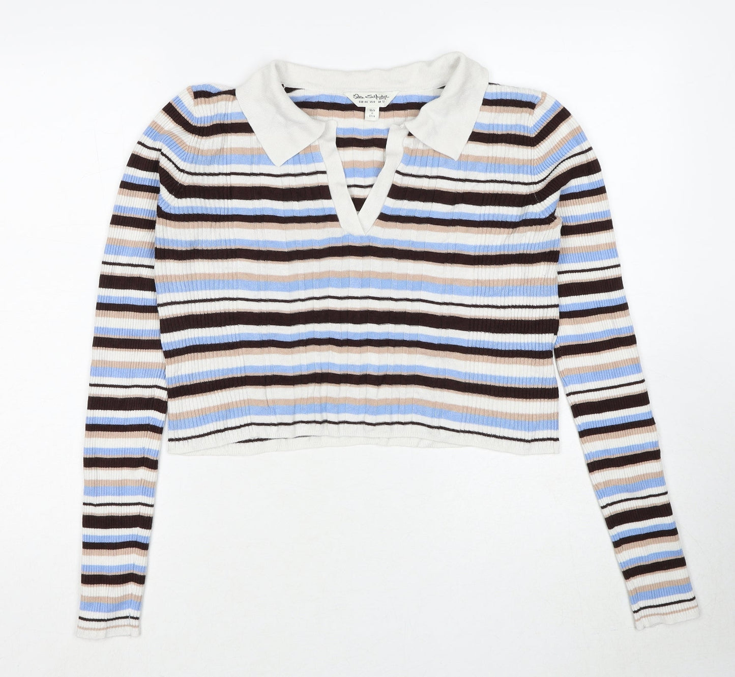 Miss Selfridge Womens Multicoloured Collared Striped Viscose Pullover Jumper Size 12