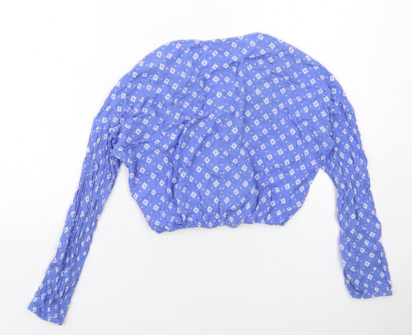 Chloe & Katie Womens Blue Geometric Viscose Basic Blouse Size XS V-Neck