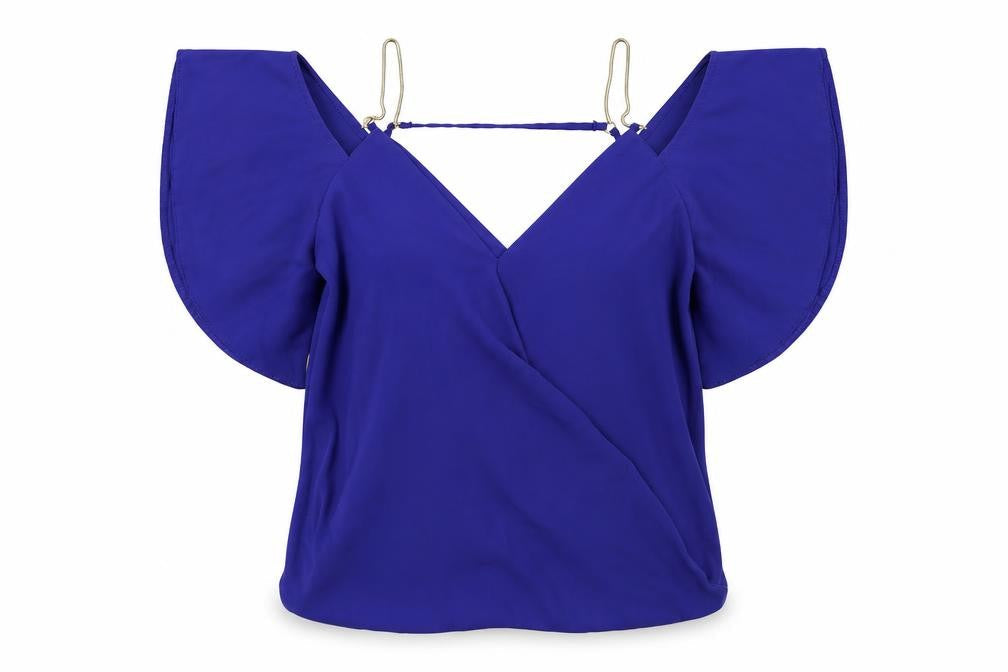 New Look Womens Blue Polyester Basic Blouse Size 8 V-Neck - Cold Shoulder, Chain Strap
