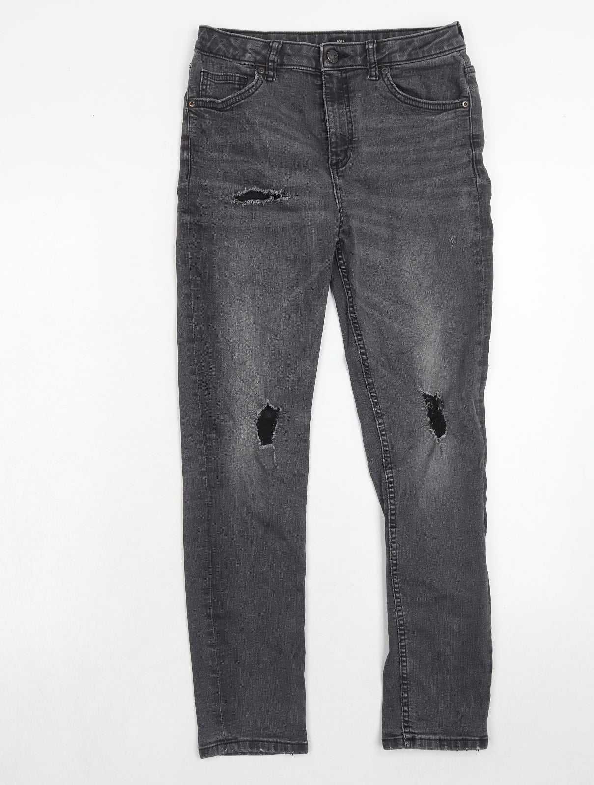 River Island Boys Grey Cotton Skinny Jeans Size 12 Years Regular Zip - Distressed