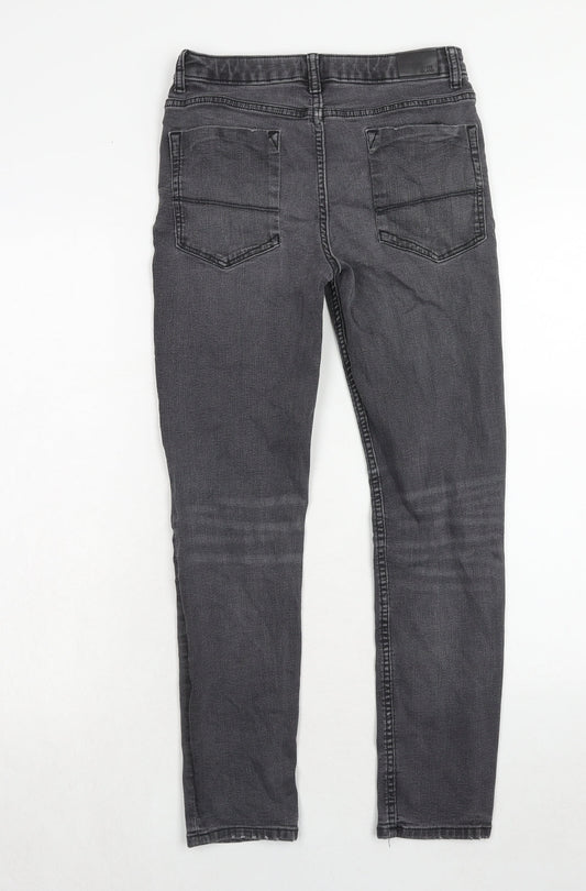 River Island Boys Grey Cotton Skinny Jeans Size 12 Years Regular Zip - Distressed