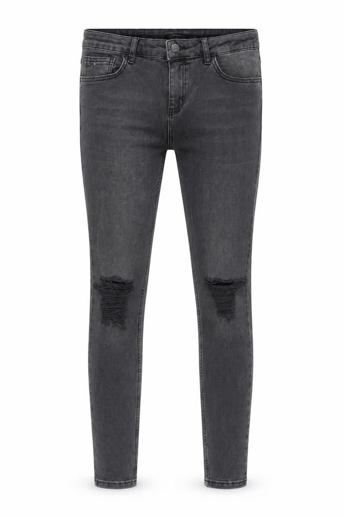 Front view of Hera men’s grey cotton skinny jeans, size 32, in regular zip