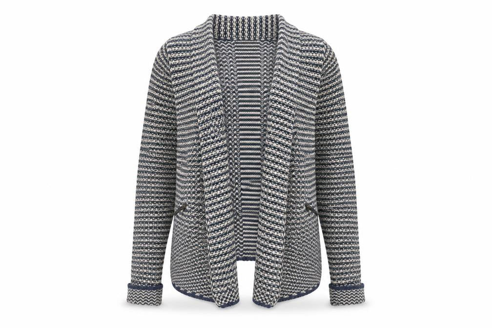 Indigo Womens Blue V-Neck Geometric Cotton Cardigan Jumper Size 8