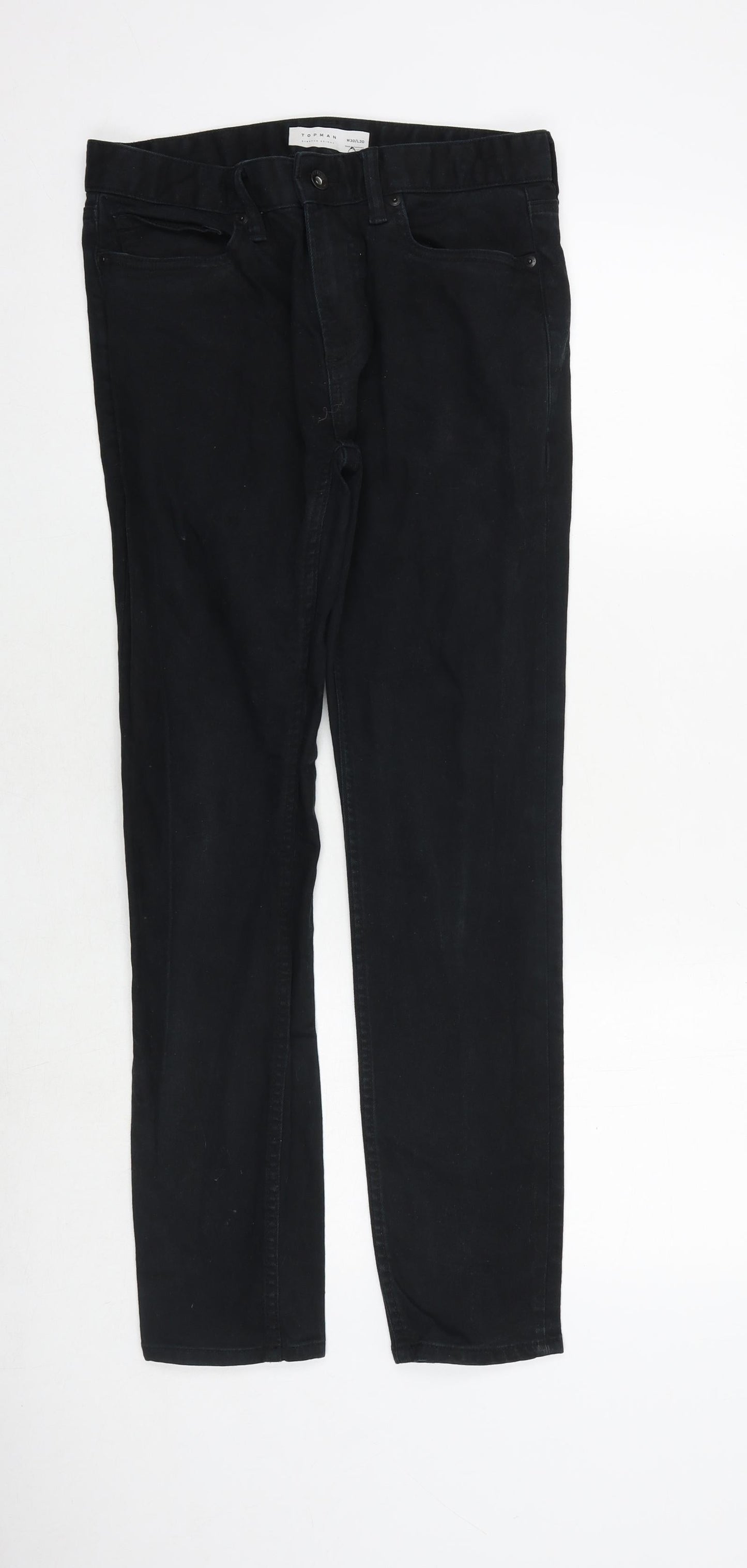 Topman Mens Black Cotton Straight Jeans Size 30 in L30 in Regular Zip