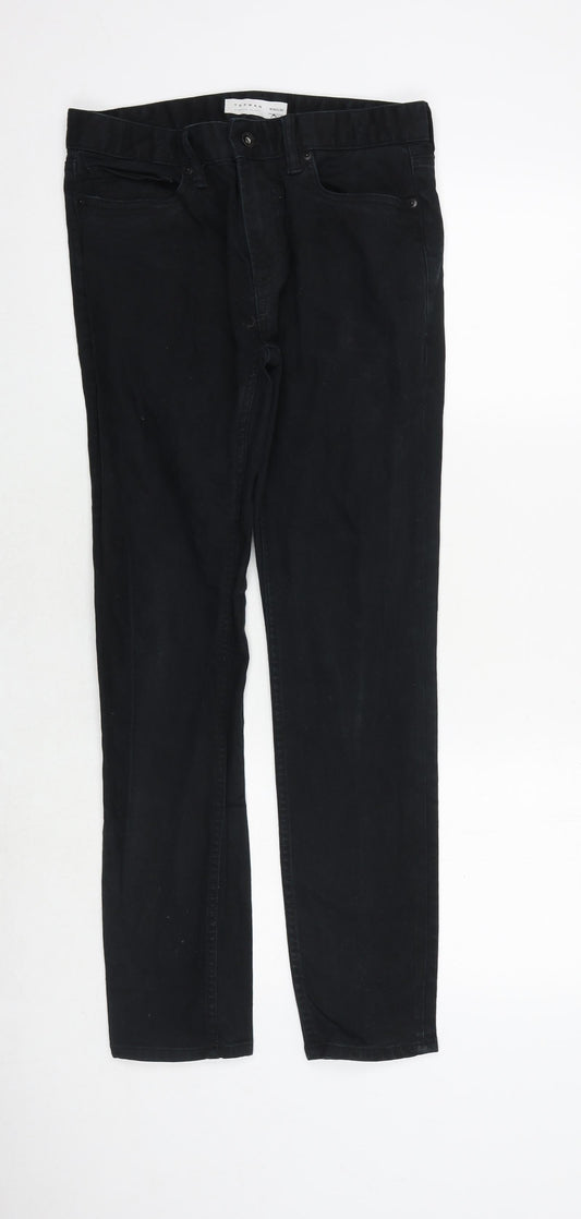 Topman Mens Black Cotton Straight Jeans Size 30 in L30 in Regular Zip
