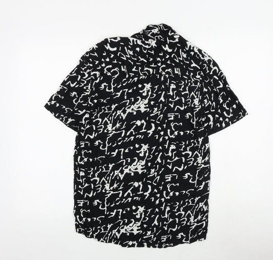 Another Influence Mens Black Geometric Viscose Button-Up Size S Collared Button