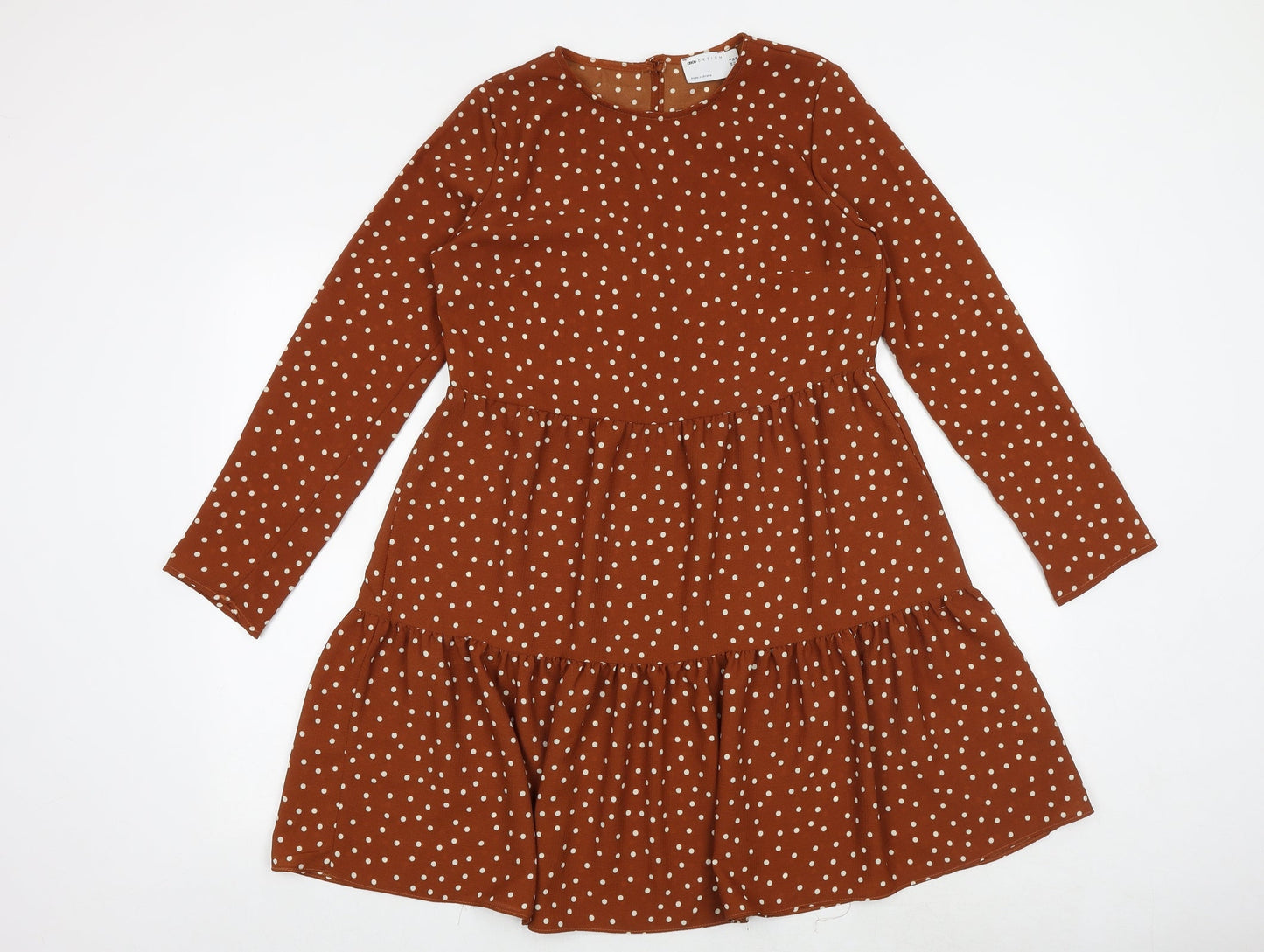 ASOS Womens Brown Polka Dot Polyester Skater Dress Size 8 Round Neck Button