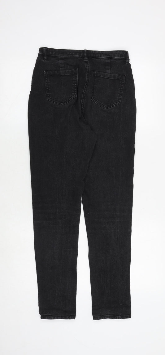 G21 Womens Black Herringbone Cotton Skinny Jeans Size 12 Regular Zip