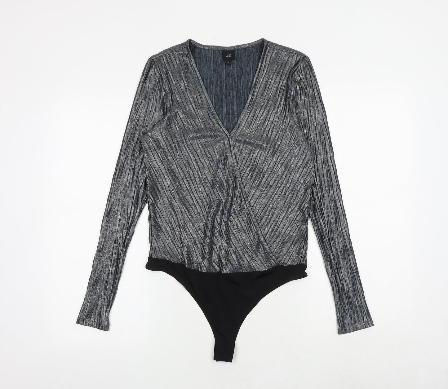 River Island Womens Silver Polyester Bodysuit One-Piece Size 10 Snap - Wrap Style