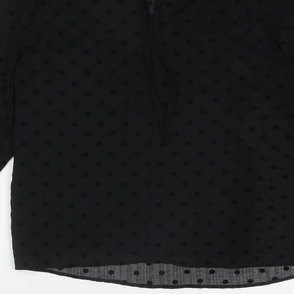 Marks and Spencer Womens Black Polka Dot Polyester Basic Blouse Size 8 Round Neck