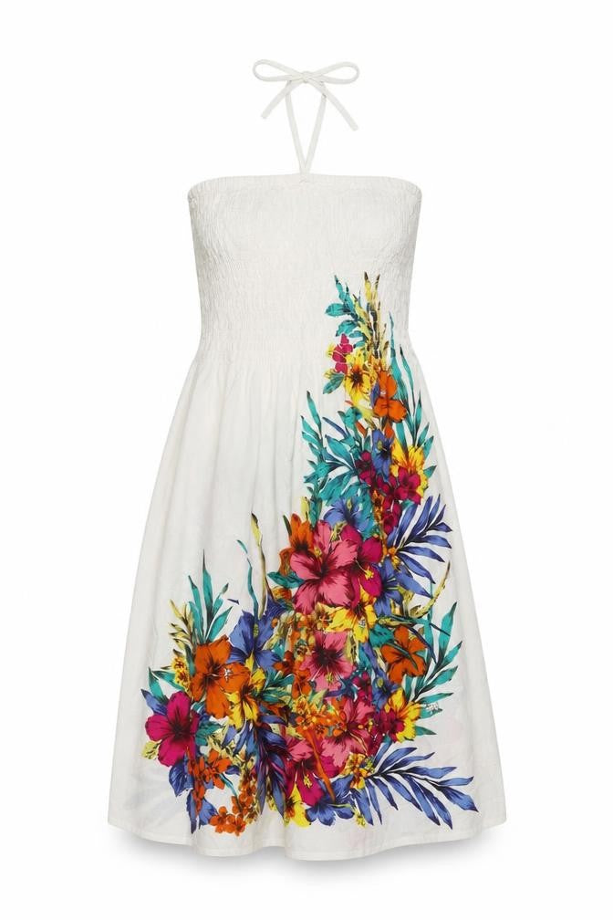 Pistachio Womens White Floral Cotton Trapeze & Swing Size S Halter Tie