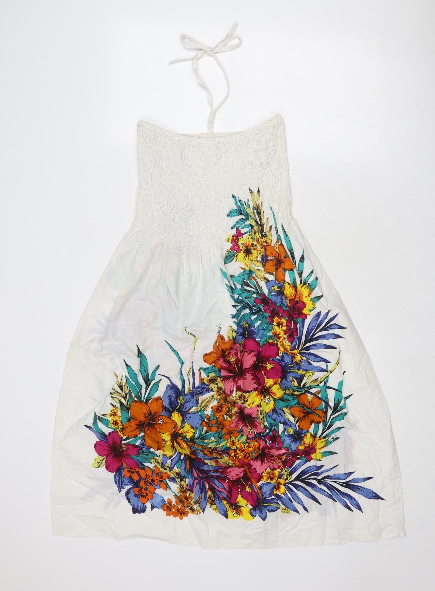 Pistachio Womens White Floral Cotton Trapeze & Swing Size S Halter Tie