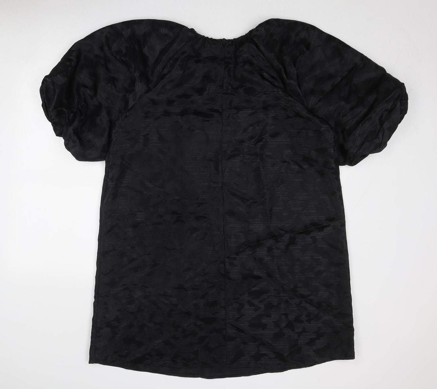 Marks and Spencer Womens Black Geometric Polyester A-Line Size 14 Round Neck Button