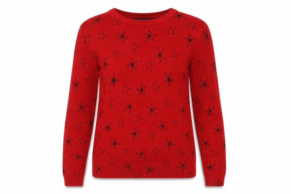 Marks and Spencer Womens Red Round Neck Geometric Acrylic Pullover Jumper Size 10 - Star Pattern