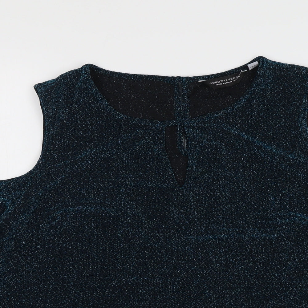 Dorothy Perkins Womens Blue Geometric Nylon Basic Tank Size 16 Round Neck - Cold Shoulder