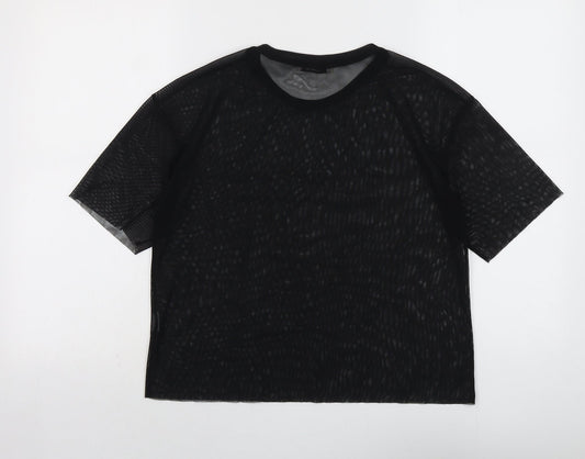 Pull&Bear Womens Black Polyester Basic T-Shirt Size S Round Neck