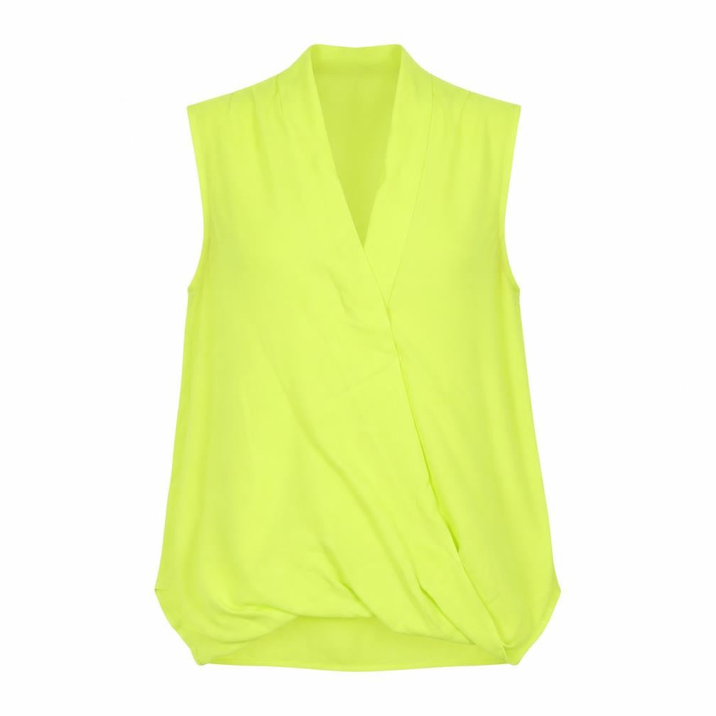 New Look Womens Yellow Polyester Basic Blouse Size 10 V-Neck