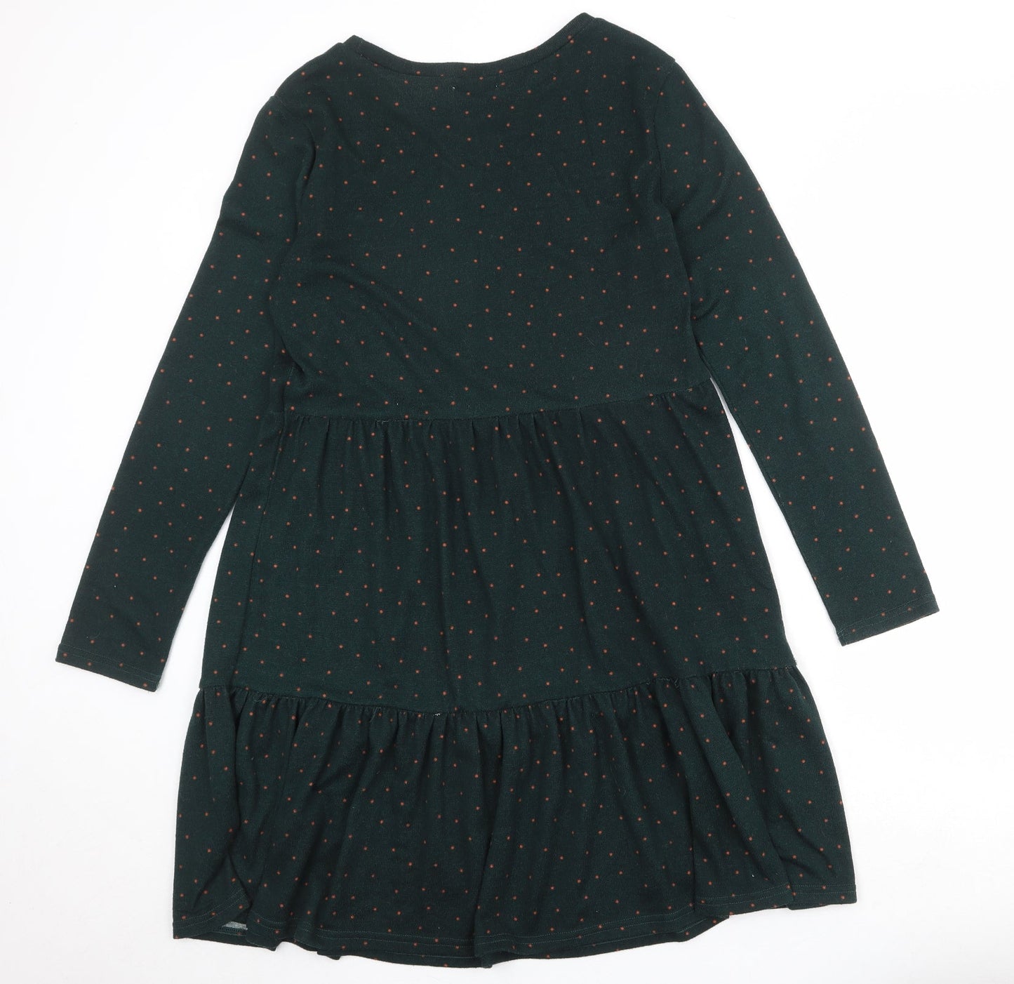 Stella Morgan Womens Green Polka Dot Polyester Skater Dress Size 12 Round Neck Pullover