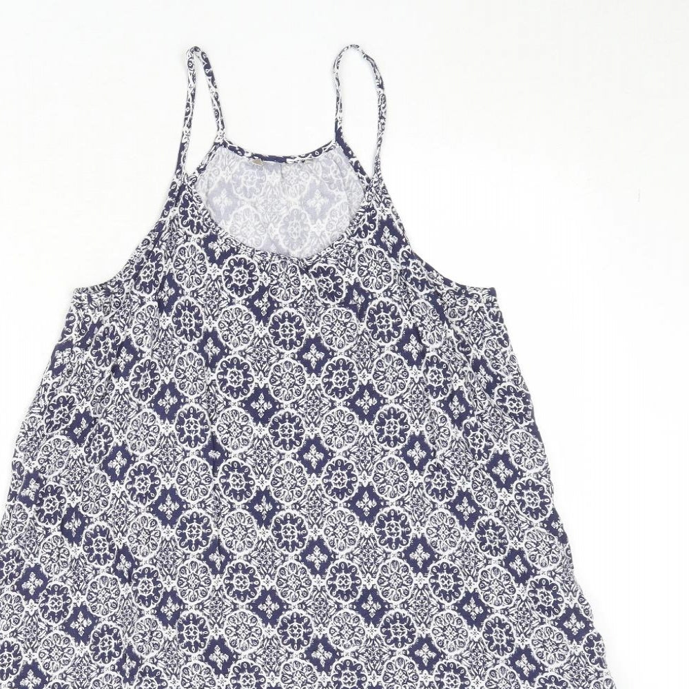 Marks and Spencer Womens Blue Geometric Viscose Tank Dress Size 8 Round Neck Pullover