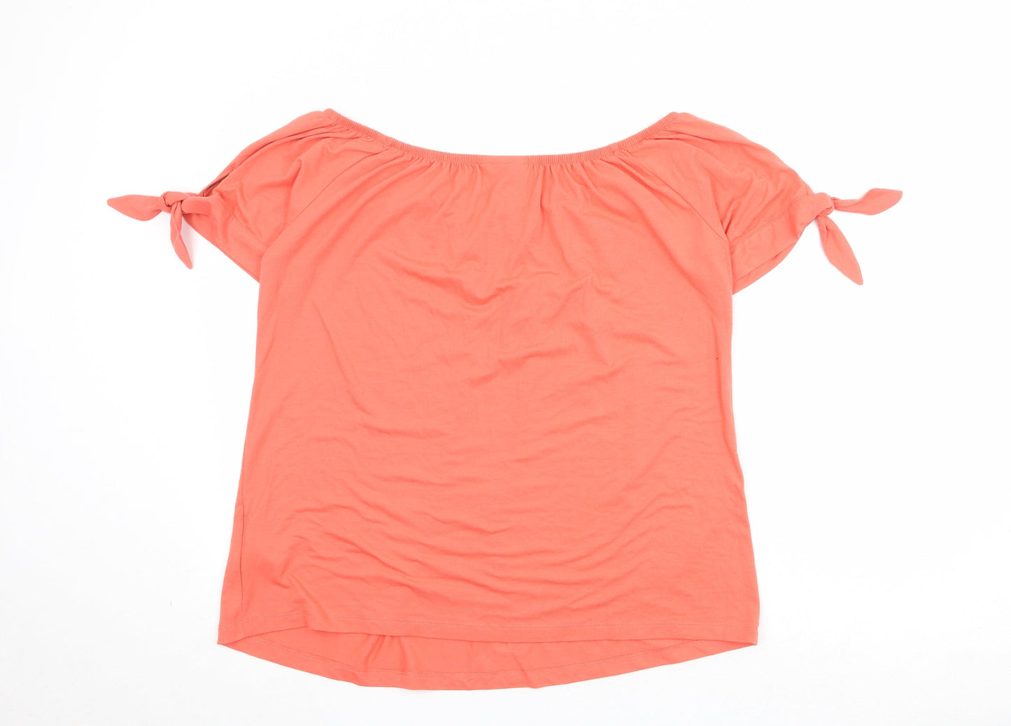 Rainbow Womens Pink Polyester Basic Blouse Size L Off the Shoulder - Tie Sleeve Detail