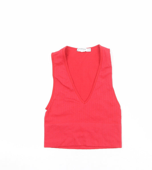 Stradivarius Womens Red Polyester Cropped Tank Size XS V-Neck