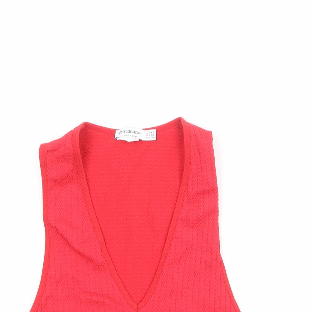 Stradivarius Womens Red Polyester Cropped Tank Size XS V-Neck