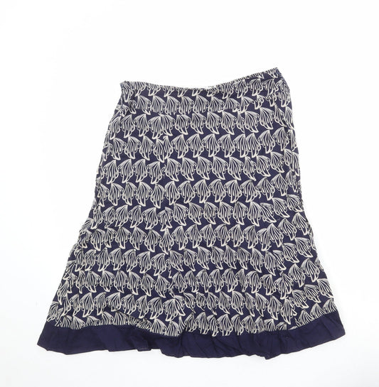 Wallis Womens Blue Geometric Cotton Swing Skirt Size 10 Zip