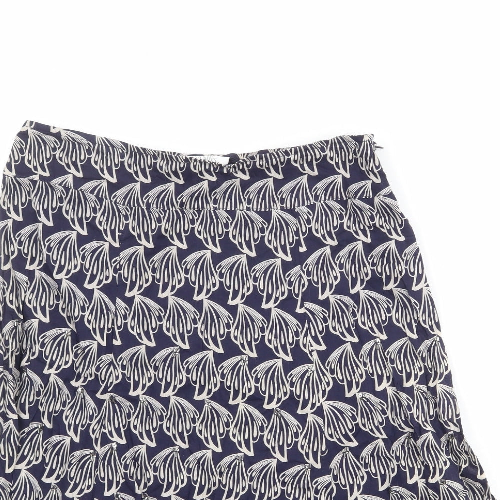 Wallis Womens Blue Geometric Cotton Swing Skirt Size 10 Zip