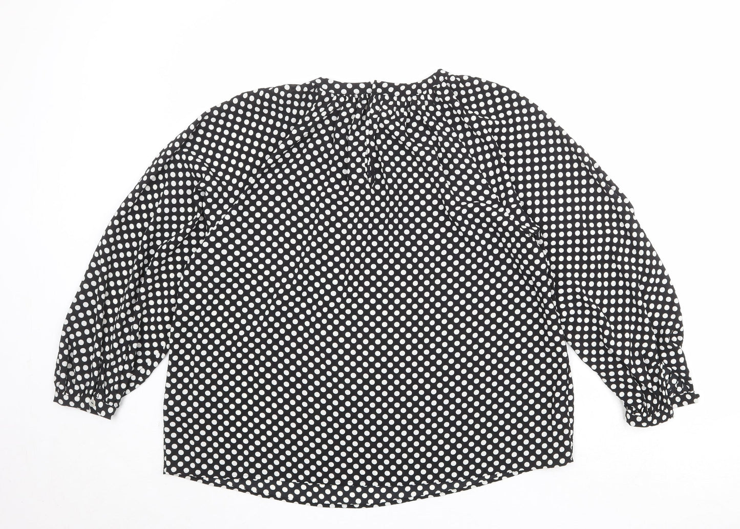 Marks and Spencer Womens Black Polka Dot Polyester Basic Blouse Size 12 Round Neck - Pleated Detail