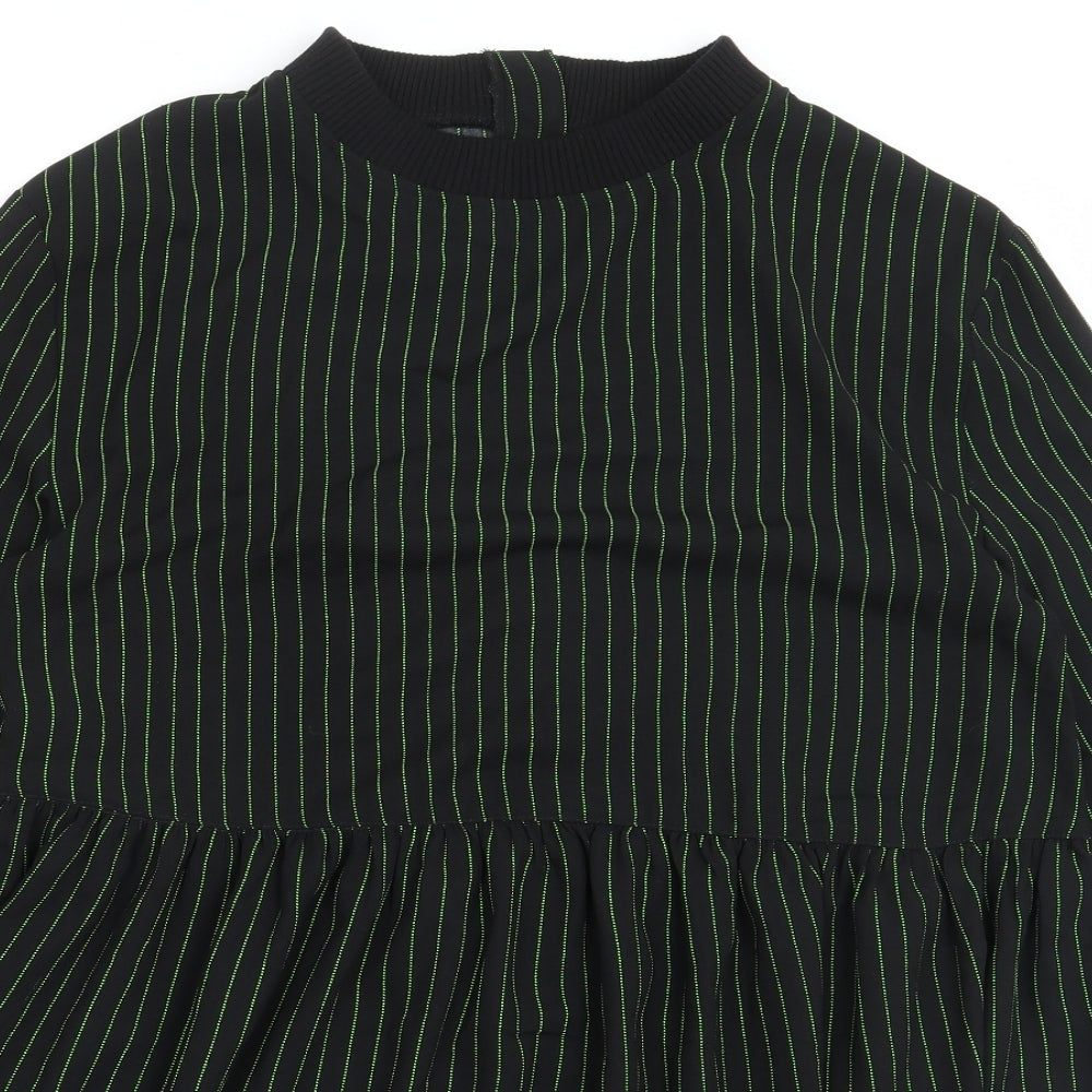 COLLUSION Womens Black Striped Polyester Mermaid Size 8 Crew Neck Zip