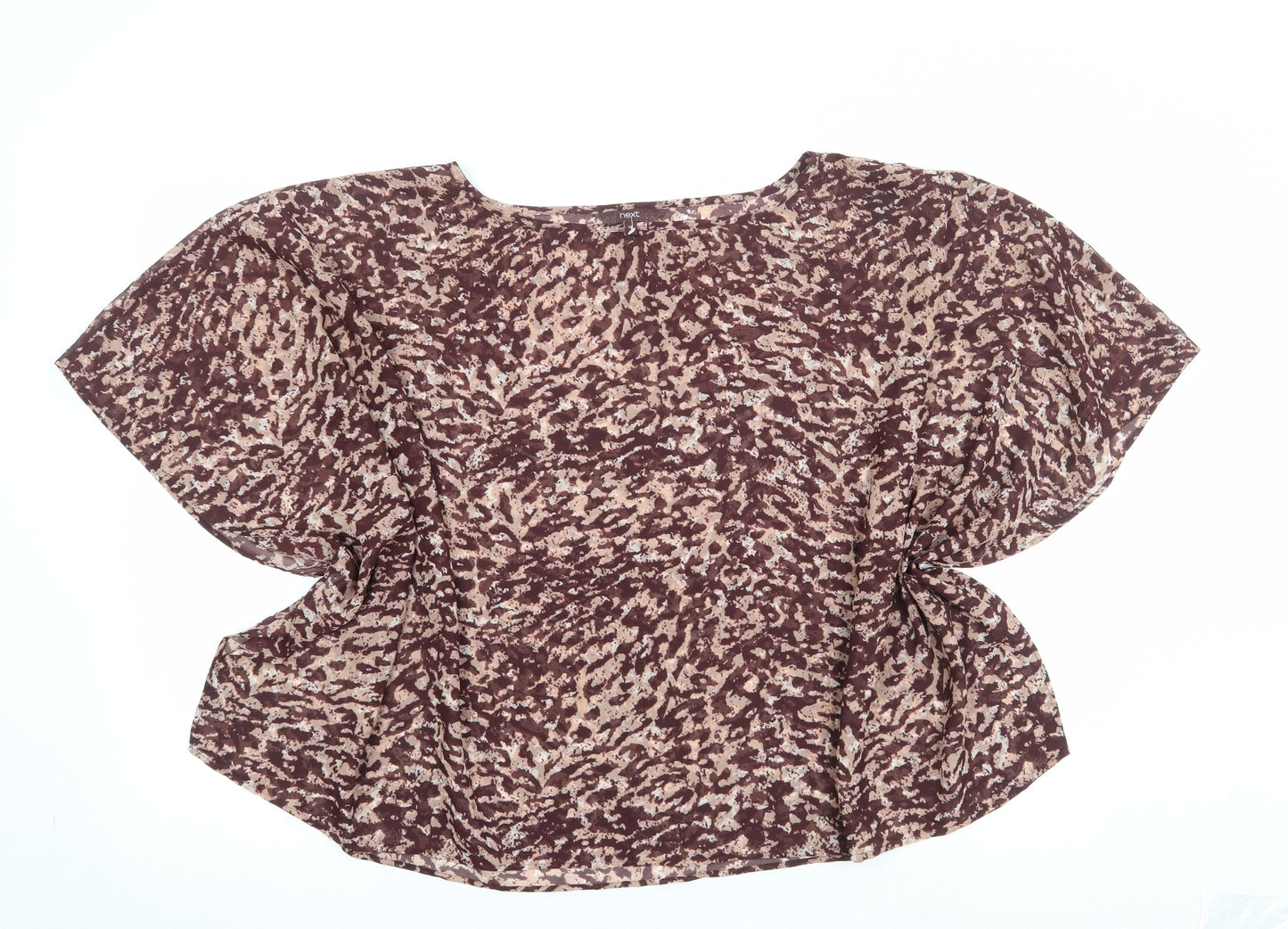 NEXT Womens Brown Animal Print Polyester Basic Blouse Size 14 Boat Neck