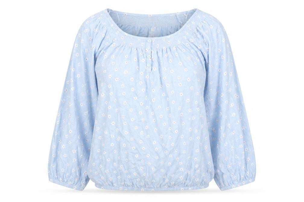 M&Co Womens Blue Floral Cotton Basic Blouse Size 8 Boat Neck