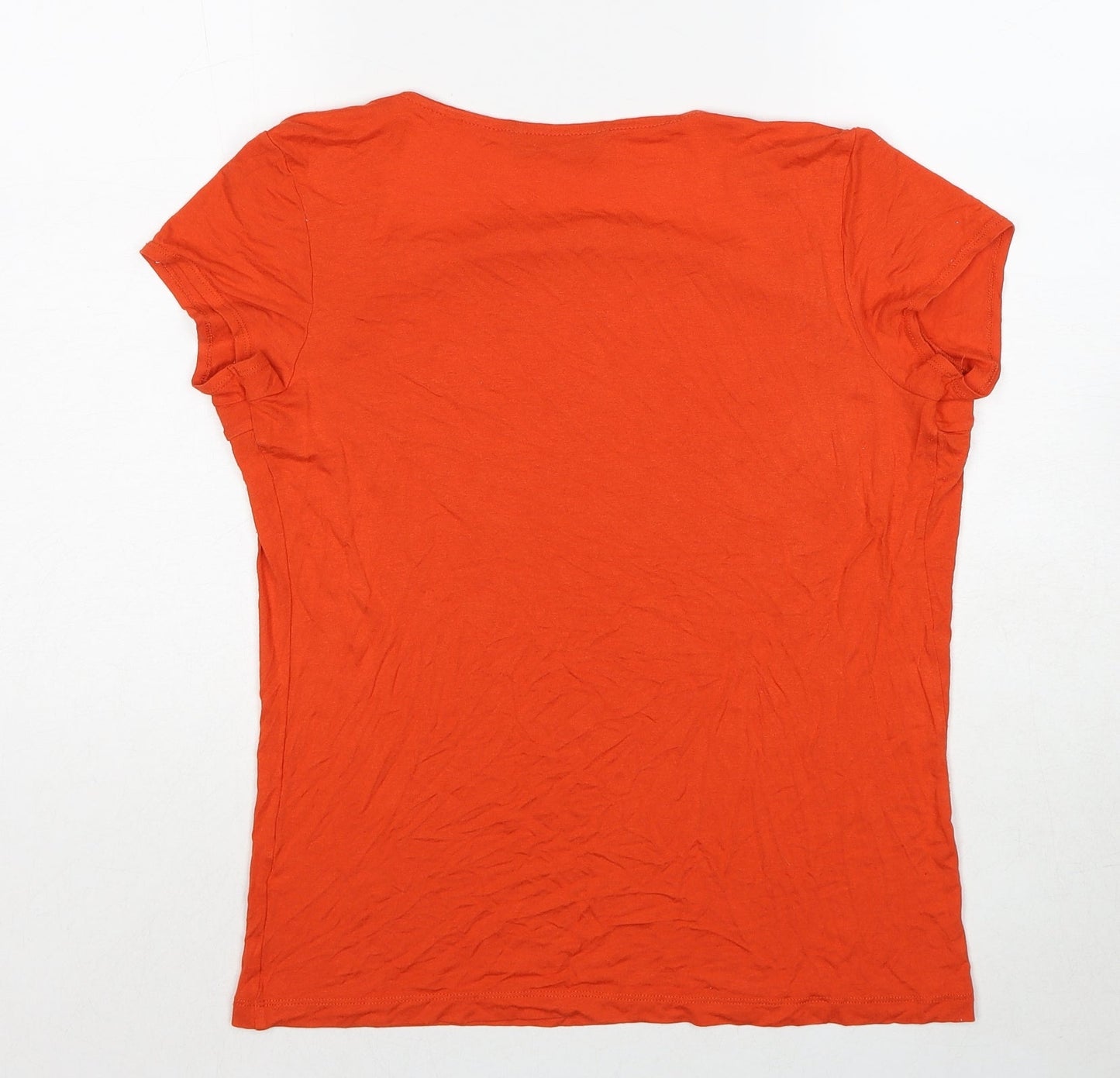 BHS Womens Red Viscose Basic T-Shirt Size 10 Cowl Neck