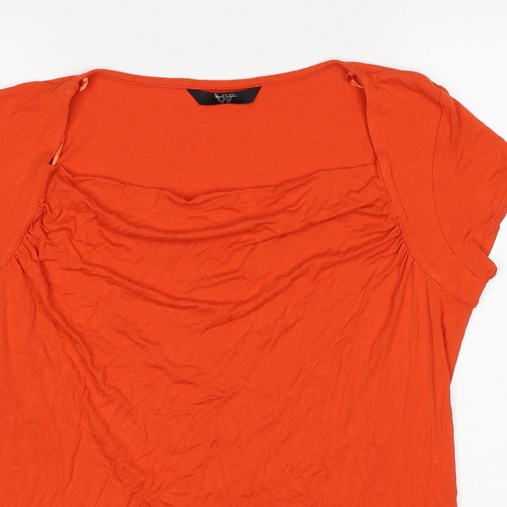 BHS Womens Red Viscose Basic T-Shirt Size 10 Cowl Neck
