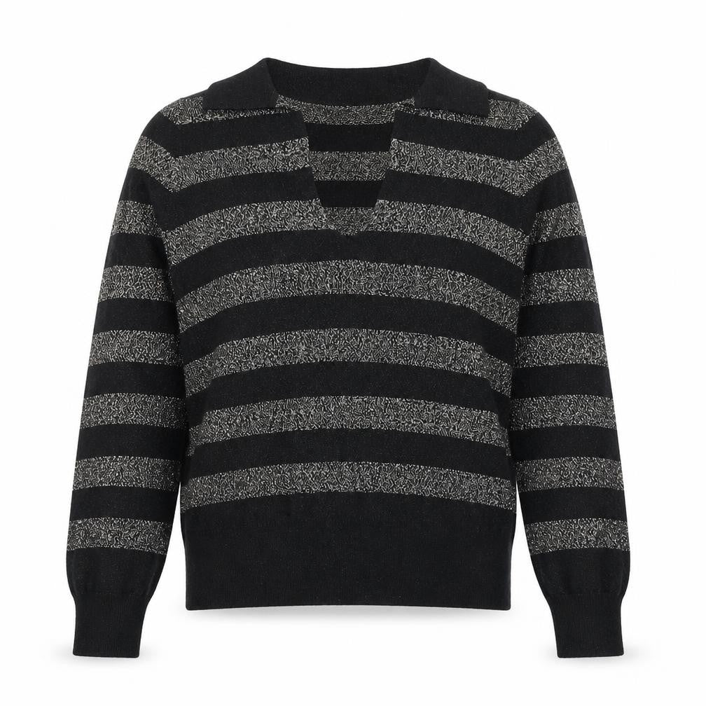 Marks and Spencer Womens Black Collared Striped Viscose Pullover Jumper Size S