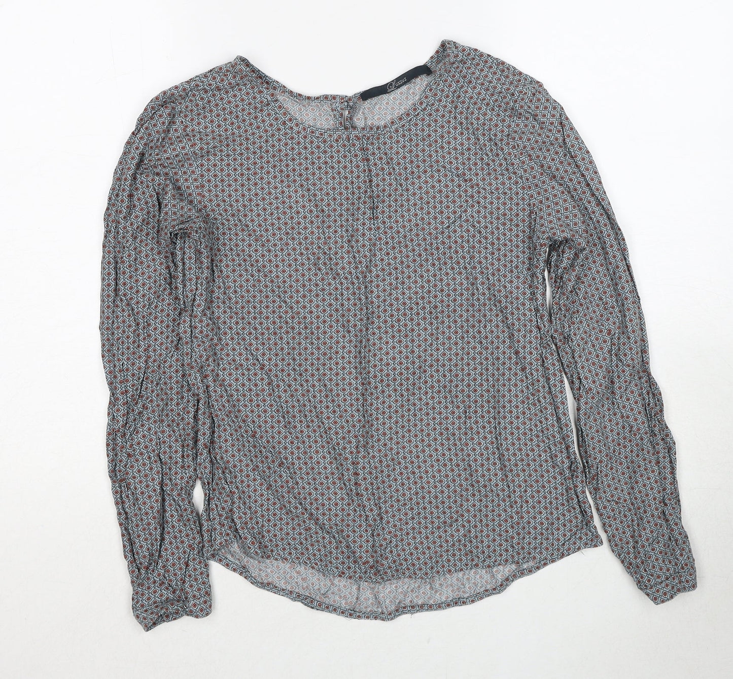 Luxzuz Womens Grey Geometric Viscose Basic Blouse Size 6 Round Neck