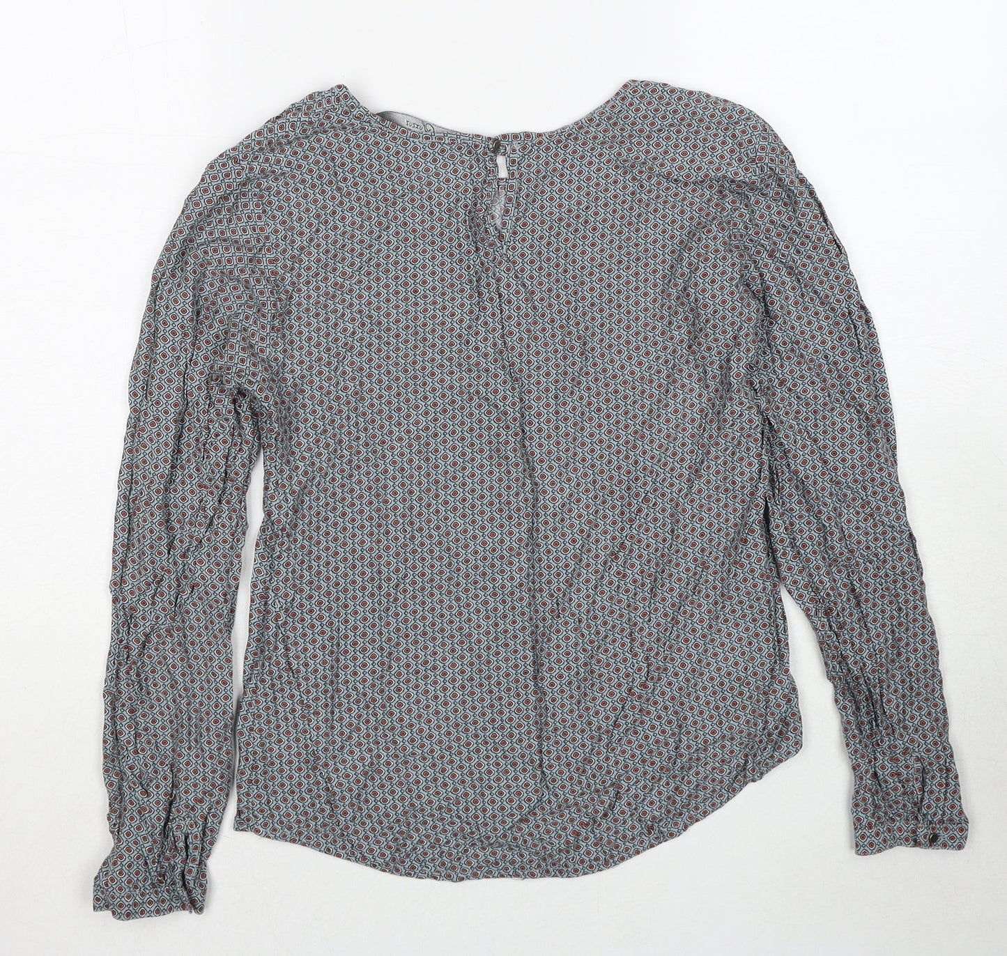 Luxzuz Womens Grey Geometric Viscose Basic Blouse Size 6 Round Neck