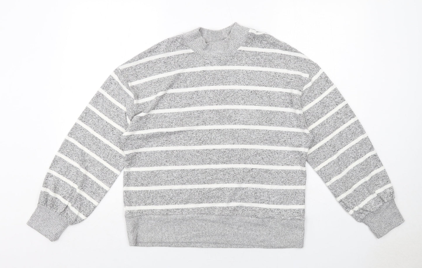 Marks and Spencer Womens Grey Round Neck Striped Viscose Pullover Jumper Size 10
